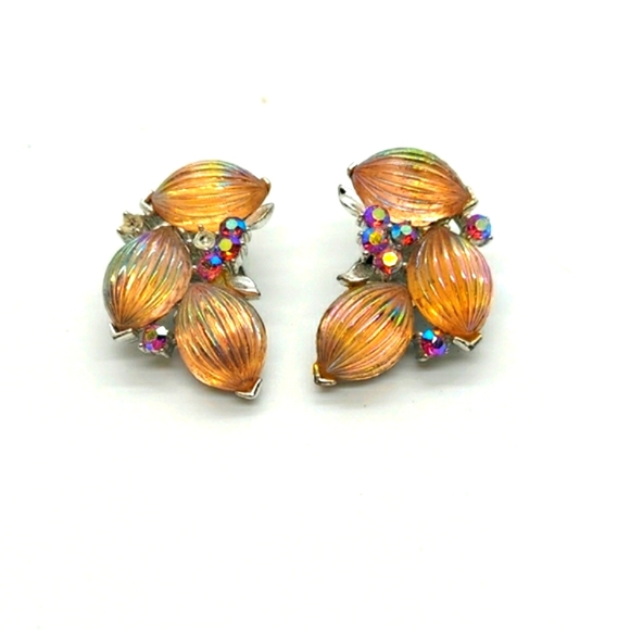 Vintage Lisner clip on Rhinestone earrings - Picture 3 of 4